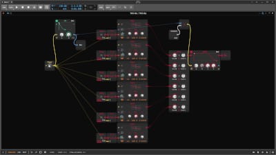 Screenshot of the grid in Bitwig, showing the entire THX-like sound effect patch