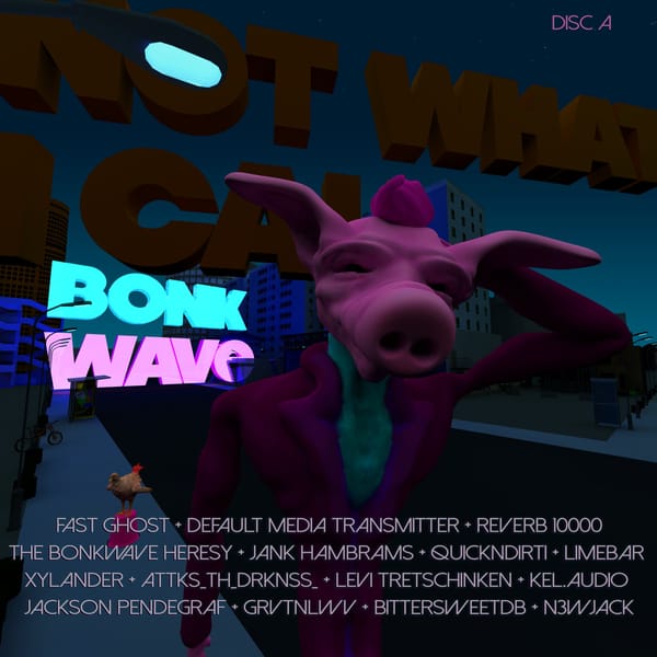 Album cover featuring the bonkwave pig placed in a 3D cityscape