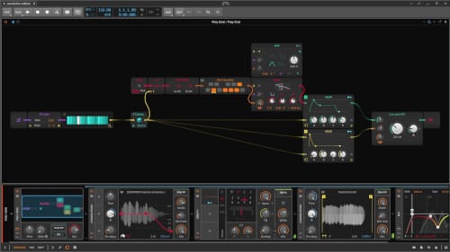 Screenshot of the generative ambient preset in Bitwig with Poly Grid, Delay+, and Convolution